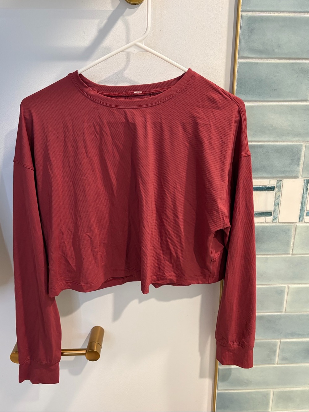 lululemon athletica Women's Long-Sleeve Cropped Top - Red Wine - Size L/XL